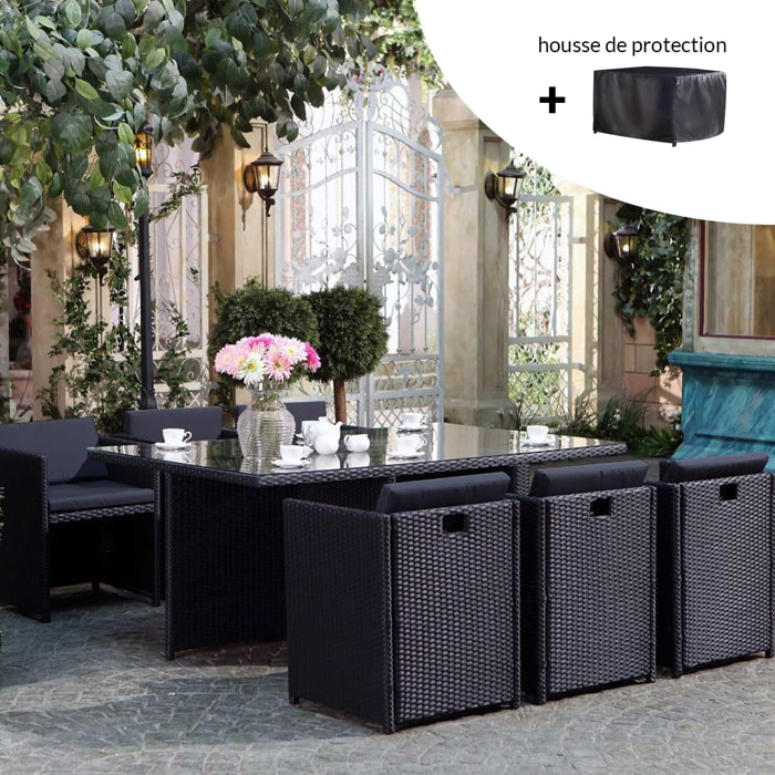 Salon de jardin 6 places noir/noir + housse de protection REGINA