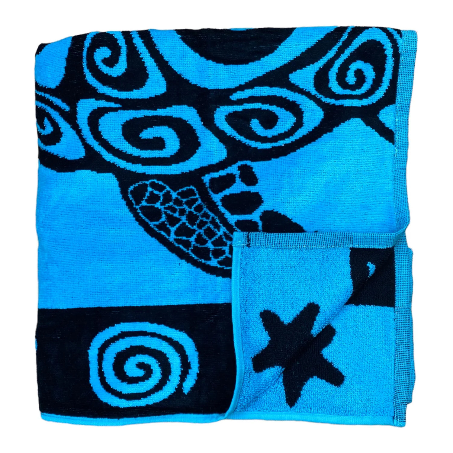 Serviette de plage XL éponge velours Jacquard Bleu 140x180 400g/m² - Turquoise Turtles
