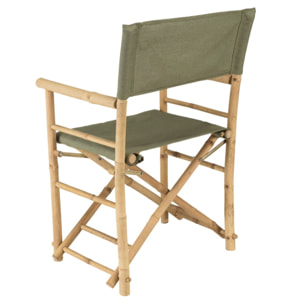 VITAL - Set de 2 fauteuils pliants bambou, dossier/assise en tissu vert