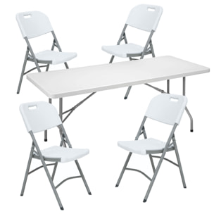 Mesa plegable multifuncional 180x75x74 cm, y set de 4 sillas plegables 51x45x85,5cm, ideal para exteriores