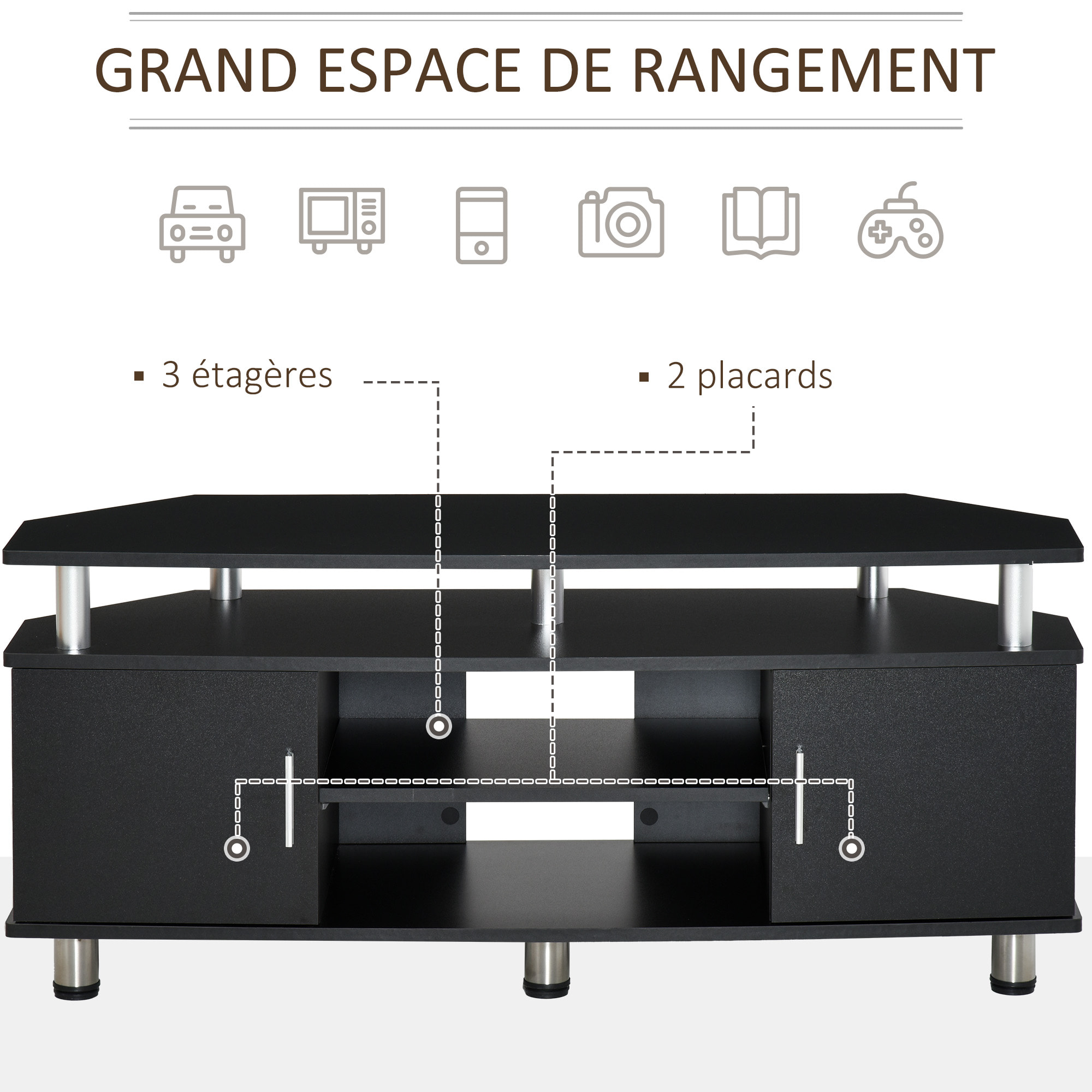 Meuble banc TV design contemporain multi-rangements