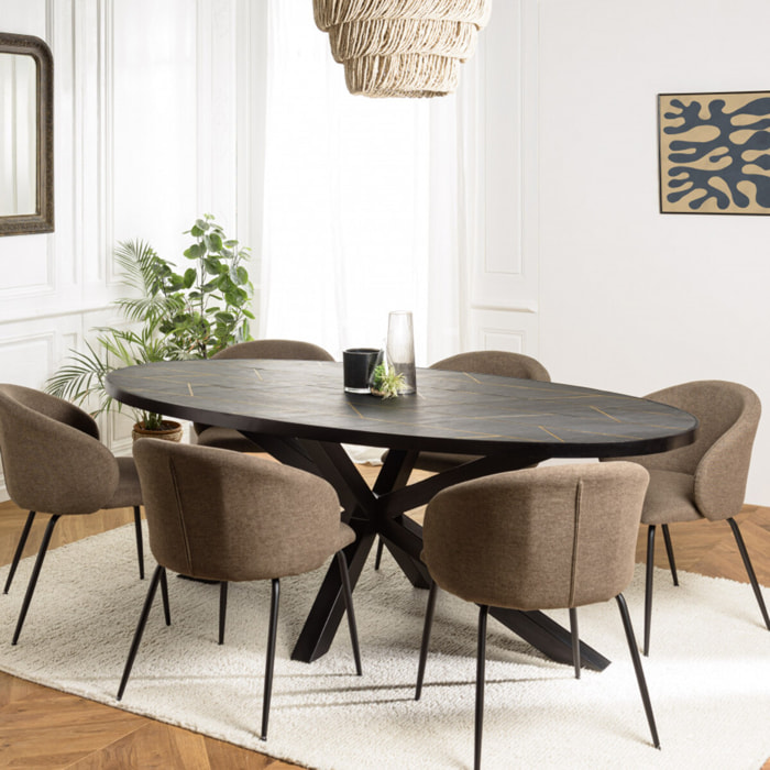 BASILE - Table à manger 220x110cm effet pierre motifs dorés