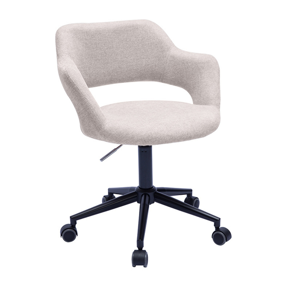 Chaise de bureau à roulettes design en tissu effet velours texturé beige et métal noir JESSY