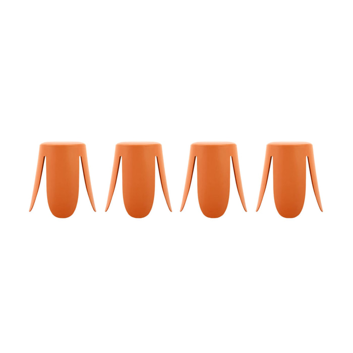 Set de 4 tabourets empilables simili cuir orange. Niki Ø30 / 44 x H46cm