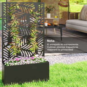 Jardinera Exterior Grande de Metal con Ruedas, Jardinera con Pantalla de Privacidad de Hojas de Monstera, Macetero con Enrejado para Plantas Trepadoras, Patio, Terraza, 90x30x160 cm, Negro