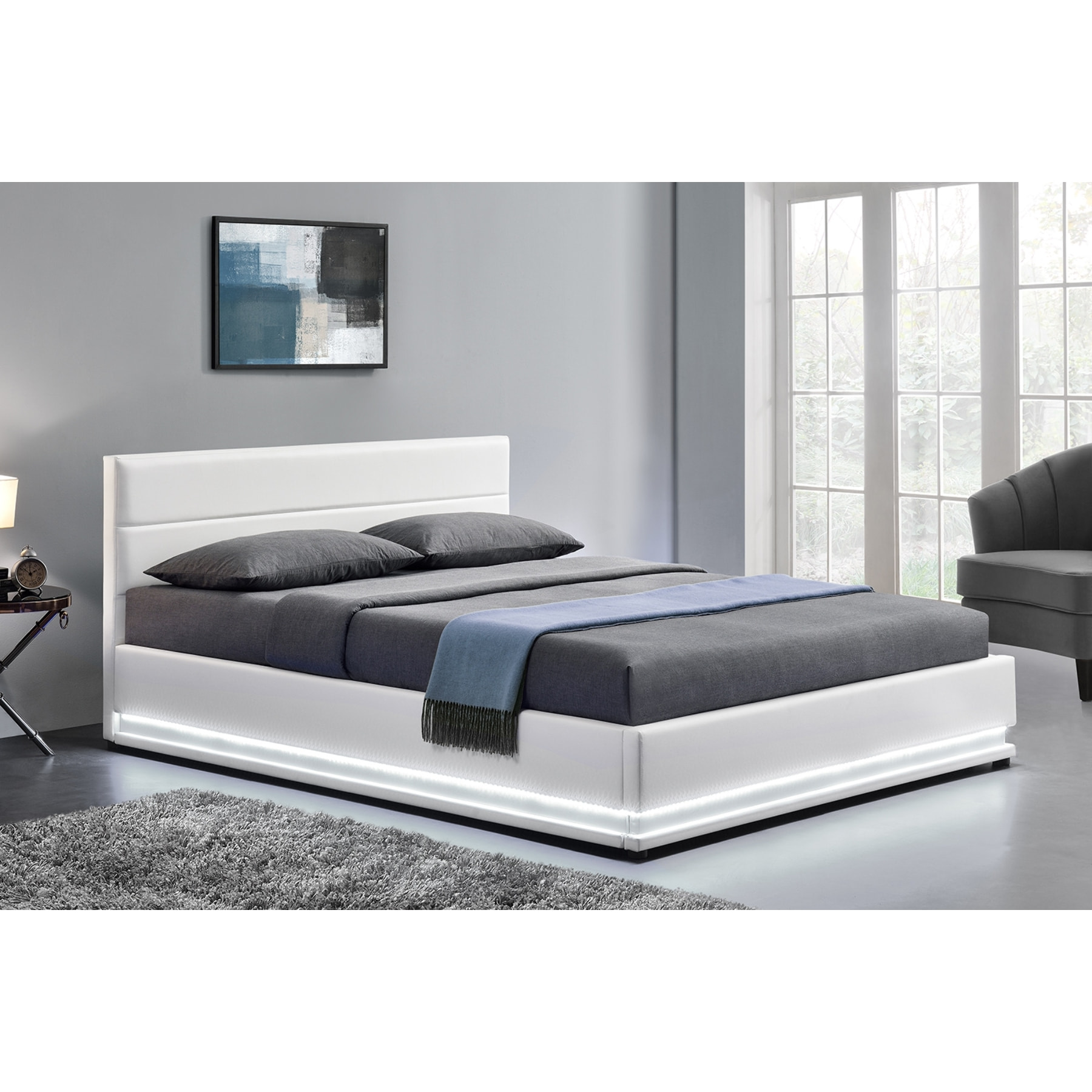 Structure de lit LED avec rangements 160 x 200 cm blanc ALICANTE