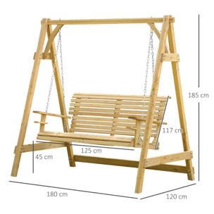 Balancelle de jardin 2 places dim. 1,8L x 1,2l x 1,85H m accoudoirs supports verres bois de mélèze pré-huilé