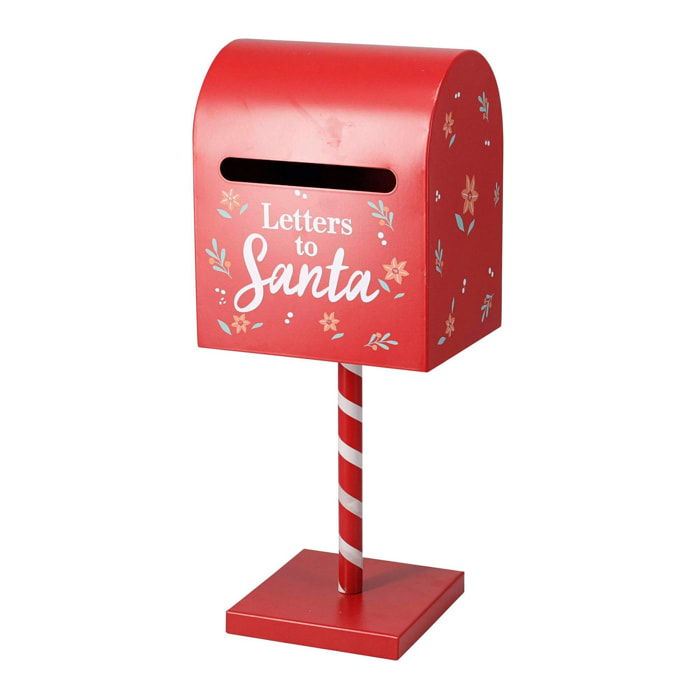Buzón para cartas a papá noel en color rojo, de metal con soporte 16x13x38 cm
