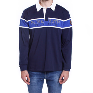 Polo jersey fascia contrasto e ricamo logo grande
