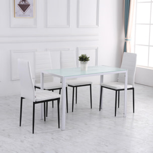 HOMCOM Mesa de Comedor de Cristal Mesa Rectangular para 4-6 Personas con Patas de Metal Multifuncional para Cocina Salón 120x60x75 cm Blanco