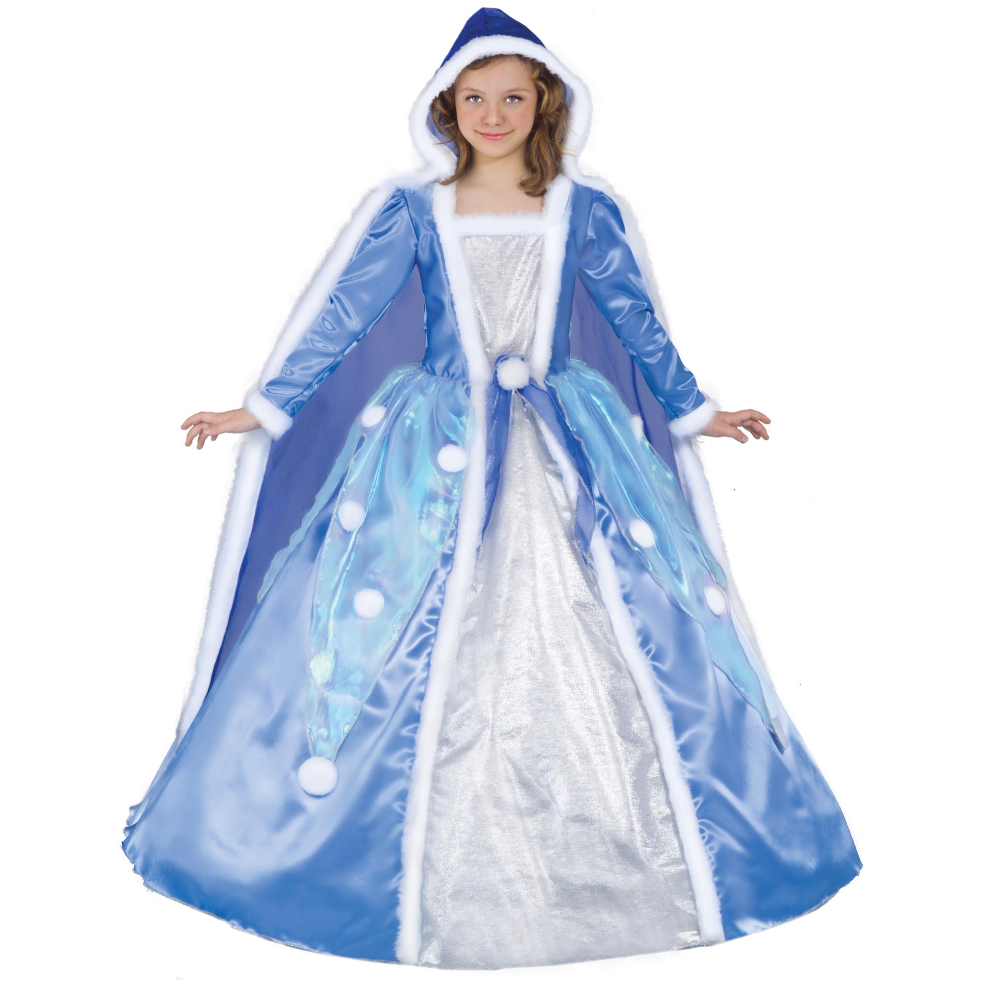 Abito Costume Carnevale Principessa Fiocco Di Neve Bianco Azzurro Bambina