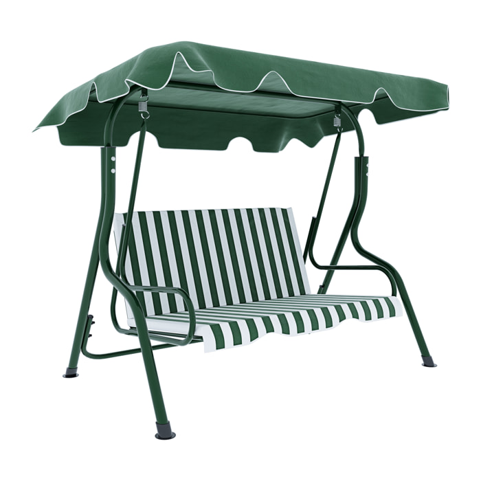 Dondolo 3 Posti Algarve Con Tettuccio Parasole Regolabile Cuscini Imbottiti Struttura Robusta In Acciaio Da Giardino 170 x 110 x 153 cm Verde Bianco