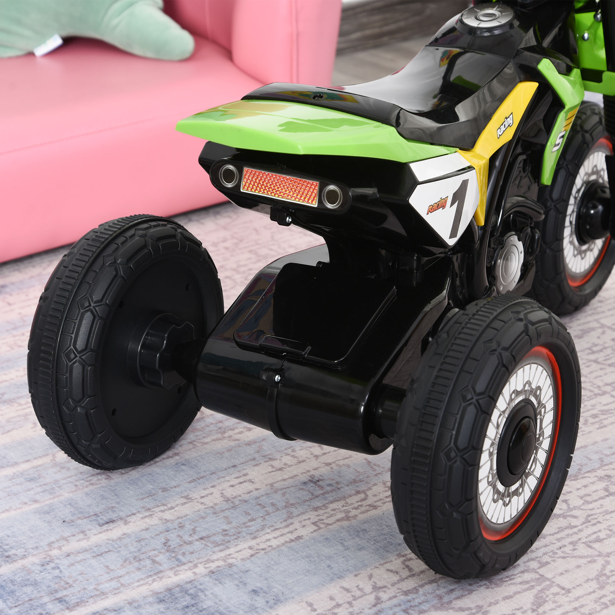 Tricycle enfants moto cross effets musicaux et lumineux coffre rangement