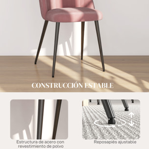 Pack de 4 Sillas de Comedor Modernas, Sillas de Cocina Tapizada en Terciopelo con Respaldo Curvo y Patas de Acero, para Salón, Rosa Palo