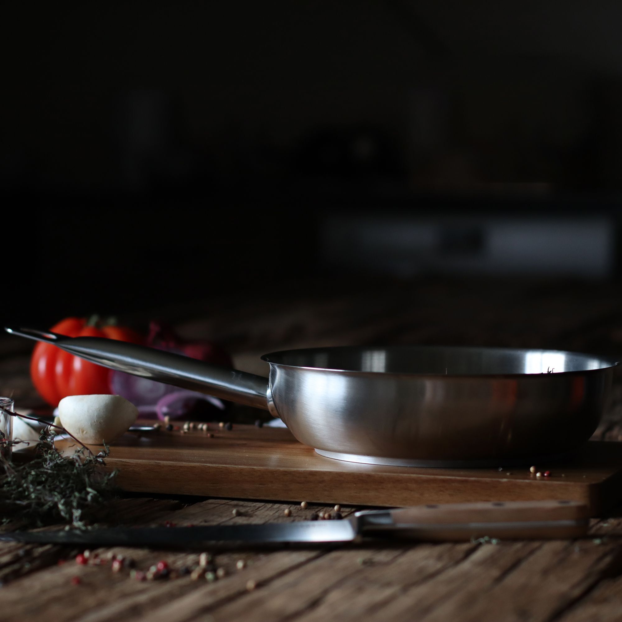 Poêle professionnelle en acier inoxydable 24cm - tous feux PROFESSIONNEL