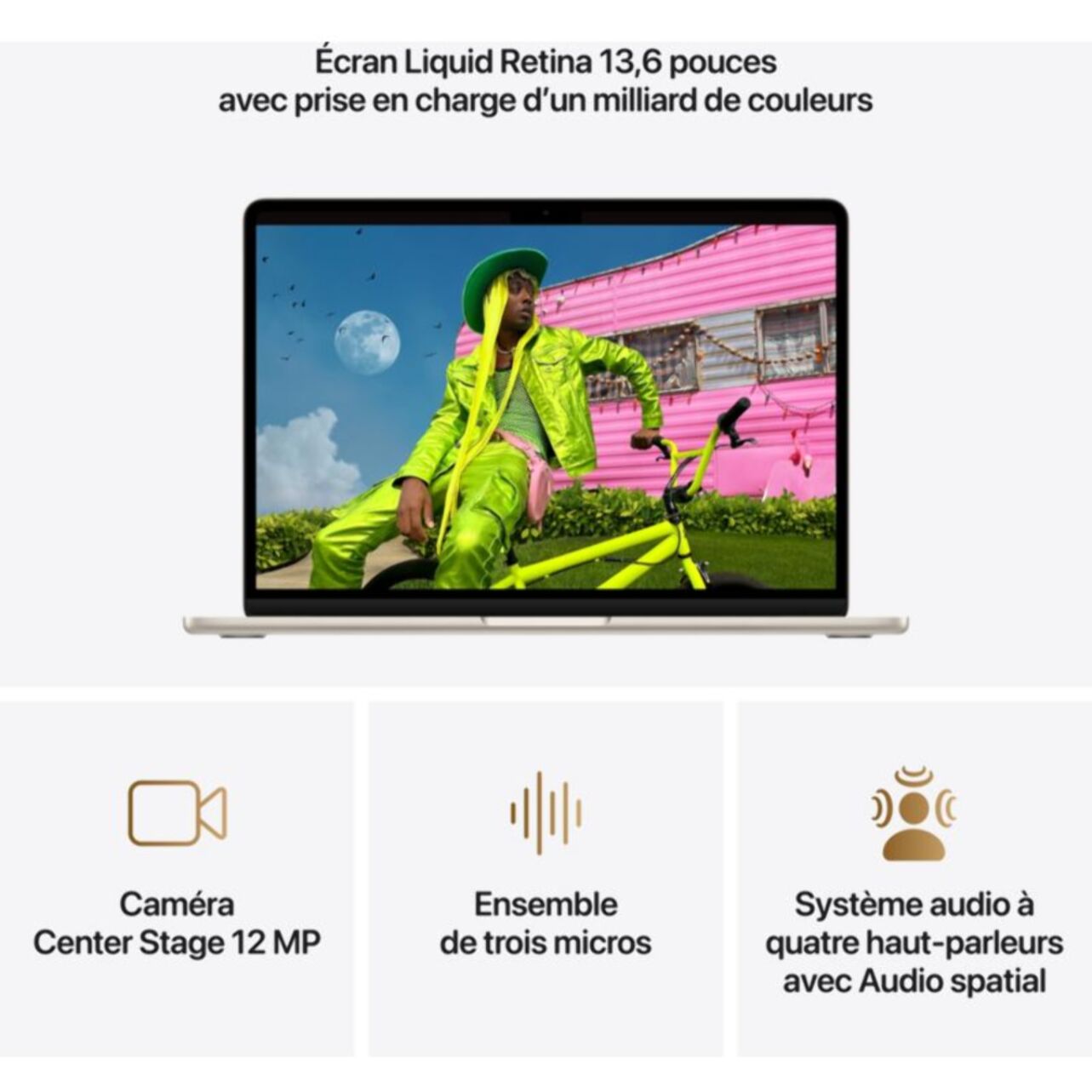 Ordinateur Apple MACBOOK Air 13" Puce M5 CPU 10 / GPU 8 coeurs Mémoire RAM 16Go Stockage 512Go SSD Lumière stellaire