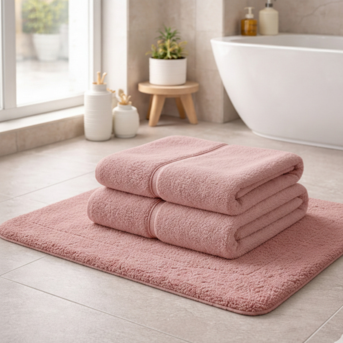 CASA MATTA Coppia Asciugamano + Ospite in Spugna di Puro Cotone 650 gr/mq_Rosa