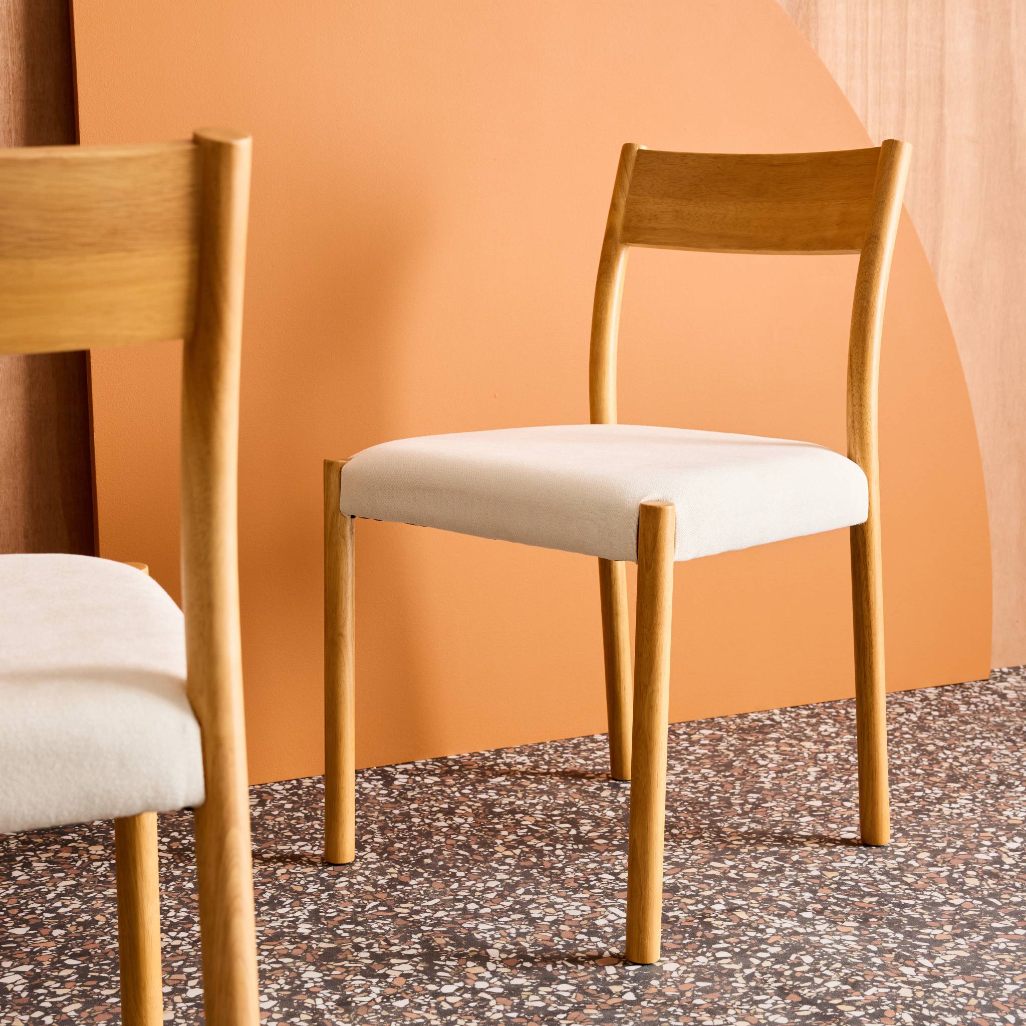 Chaise bohème bois d'hévéa et tissu (lot de 2) ELLA