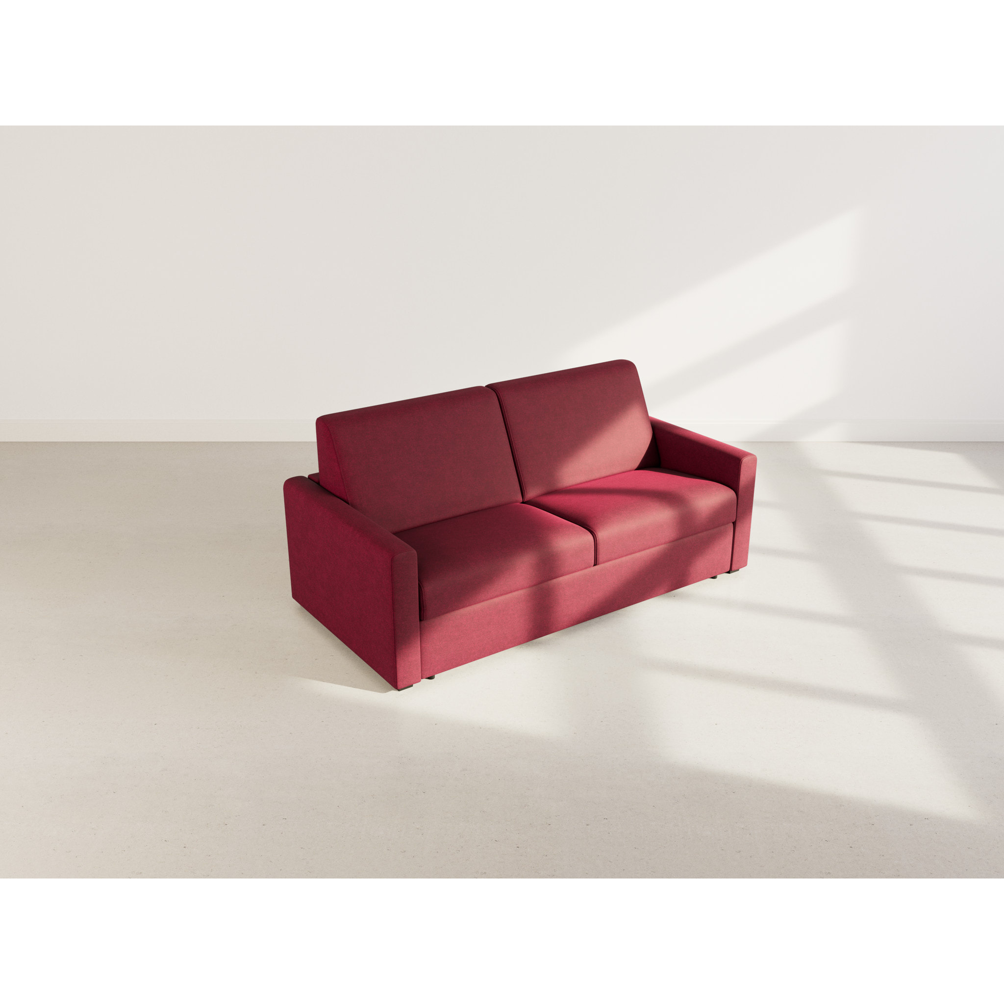 Julia - canapé lit 3 places convertible express couchage quotidien 140 cm matelas 14 cm en tissu - Prune