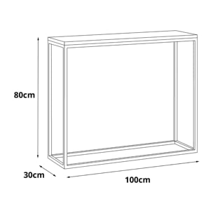 Tavolo alto da cucina, Tavolo ausiliario con gambe in metallo, Consolle rettangolare da bar stile idustrial, cm 100x30h80, colore Bianco opaco