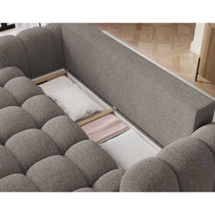 Dorian - Canapé droit 3 places convertible avec coffre en tissu bouclette - Taupe
