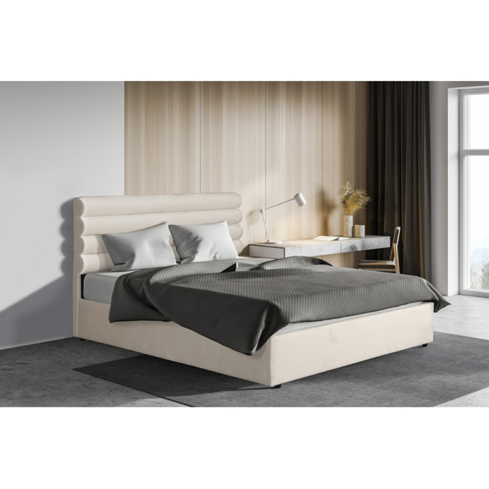 Lit double en velours design "Livigno" - 160 x 200 cm - Beige