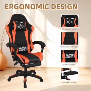 Clutch - Sedia da Gaming Ergonomica con Cuscino Lombare Poggiatesta e Poggiapiedi in PVC Nera e Rossa