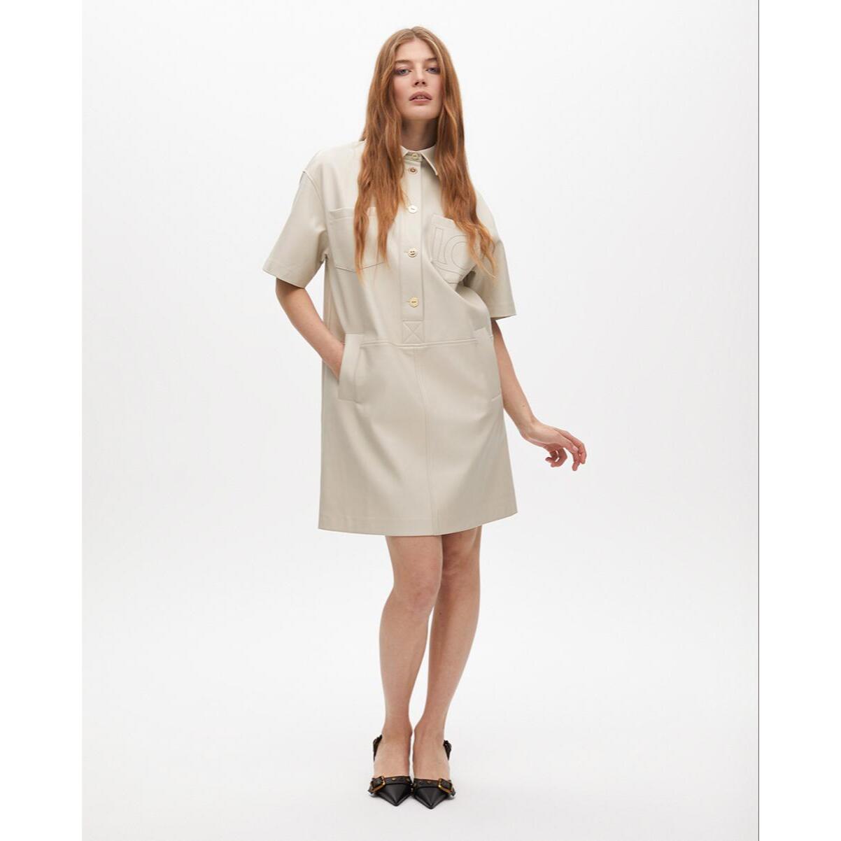 Vestito Mini Dritto Effetto Pelle