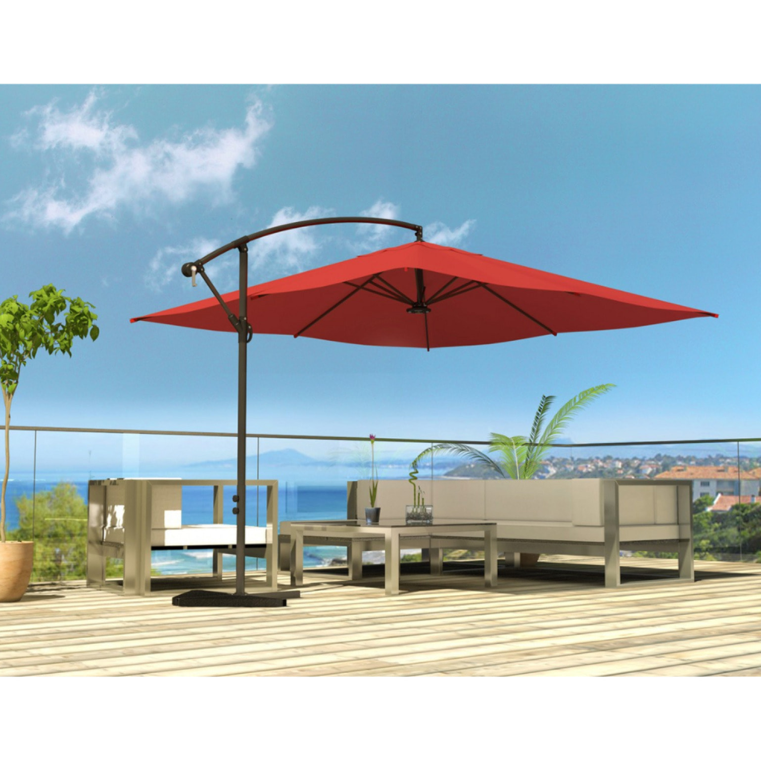 Parasol LED déporté carré 3x3m terracotta DAVAGNA