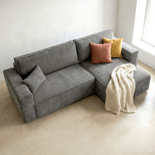 Canapé d'angle convertible 4 places en velours côtelé - LIVIA