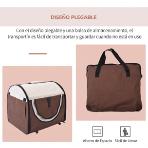 Transportín para Perros y Gatos Plegable, 46x36x41 cm, Transportín para Mascotas con Cojín Lavable, Ventanas de Malla, Estacas, para Perros Miniaturas, Marrón