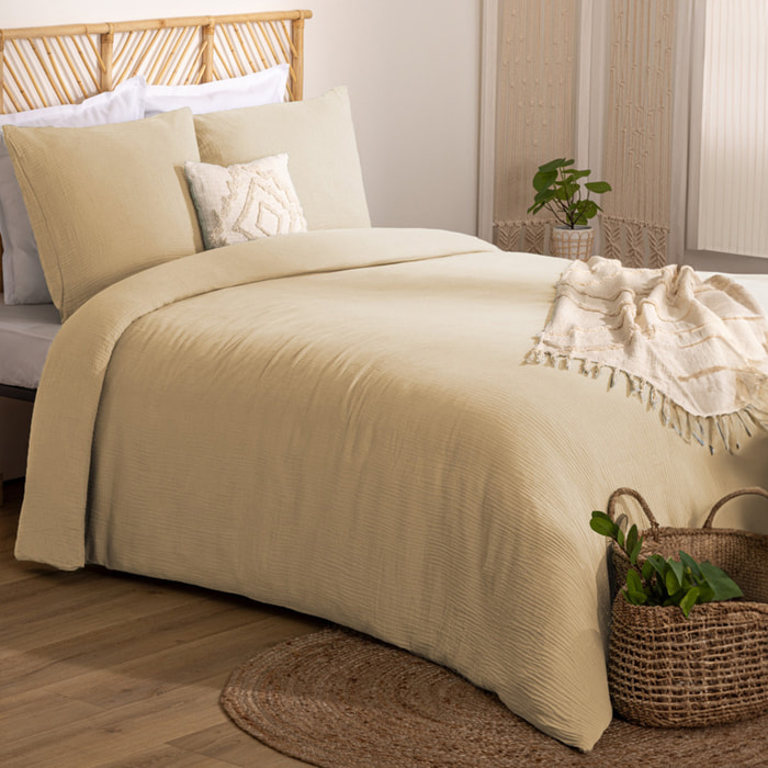 Parure de lit 3 pièces "Flora" gaze de coton lin 240x220cm