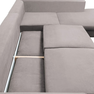 Canapé d'Angle Droit Velours Fiesole, 3 Places, Couchage Intégré, Coffre de Rangement, Housse Déhoussable