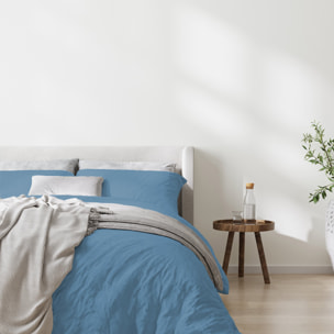Parure housse de couette 100% coton lavé bleu - Drift