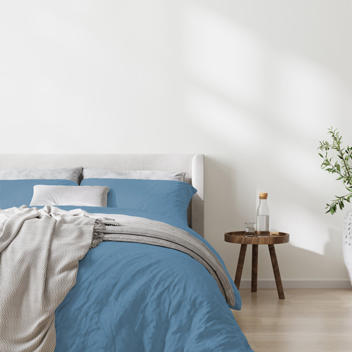 Parure housse de couette 100% coton lavé bleu - Drift