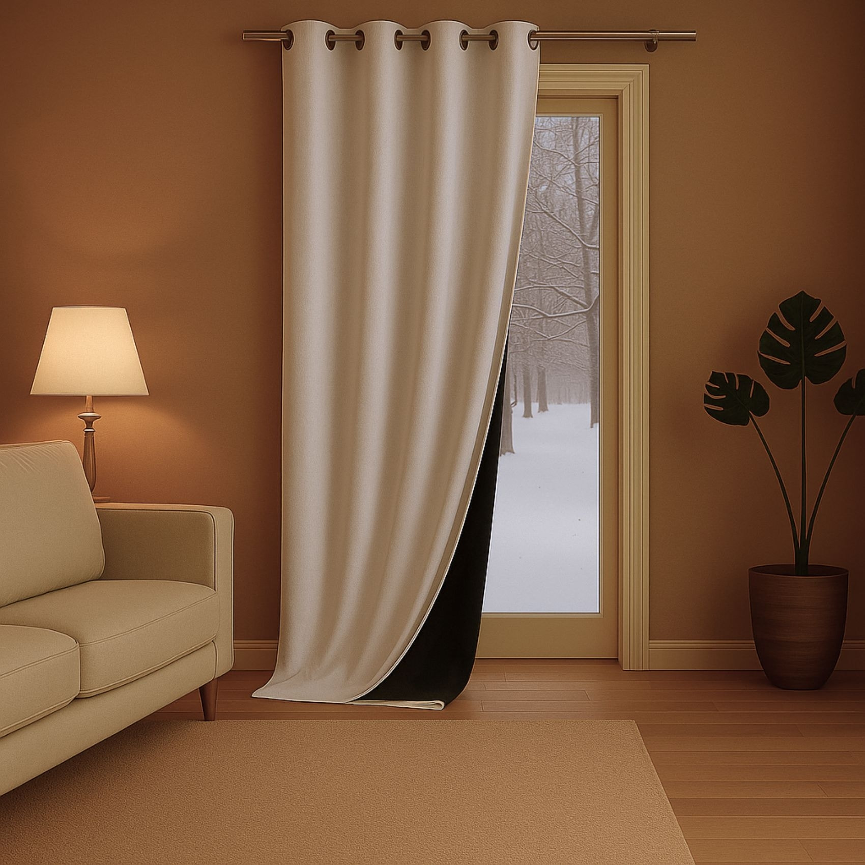 Rideau anti-froid doublé polaire - Naturel