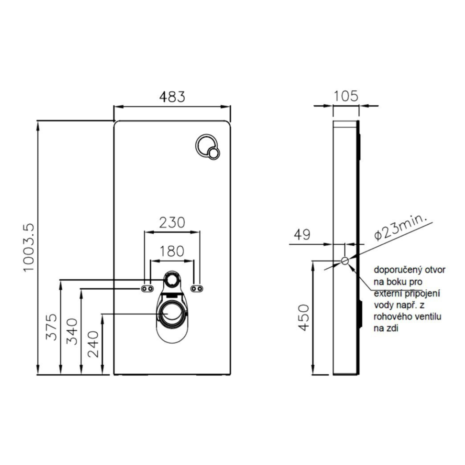 Glass bâti-support pour WC suspendu, hauteur 100,3 cm, double chasse 3/6 L, blanc (SATAMGW)