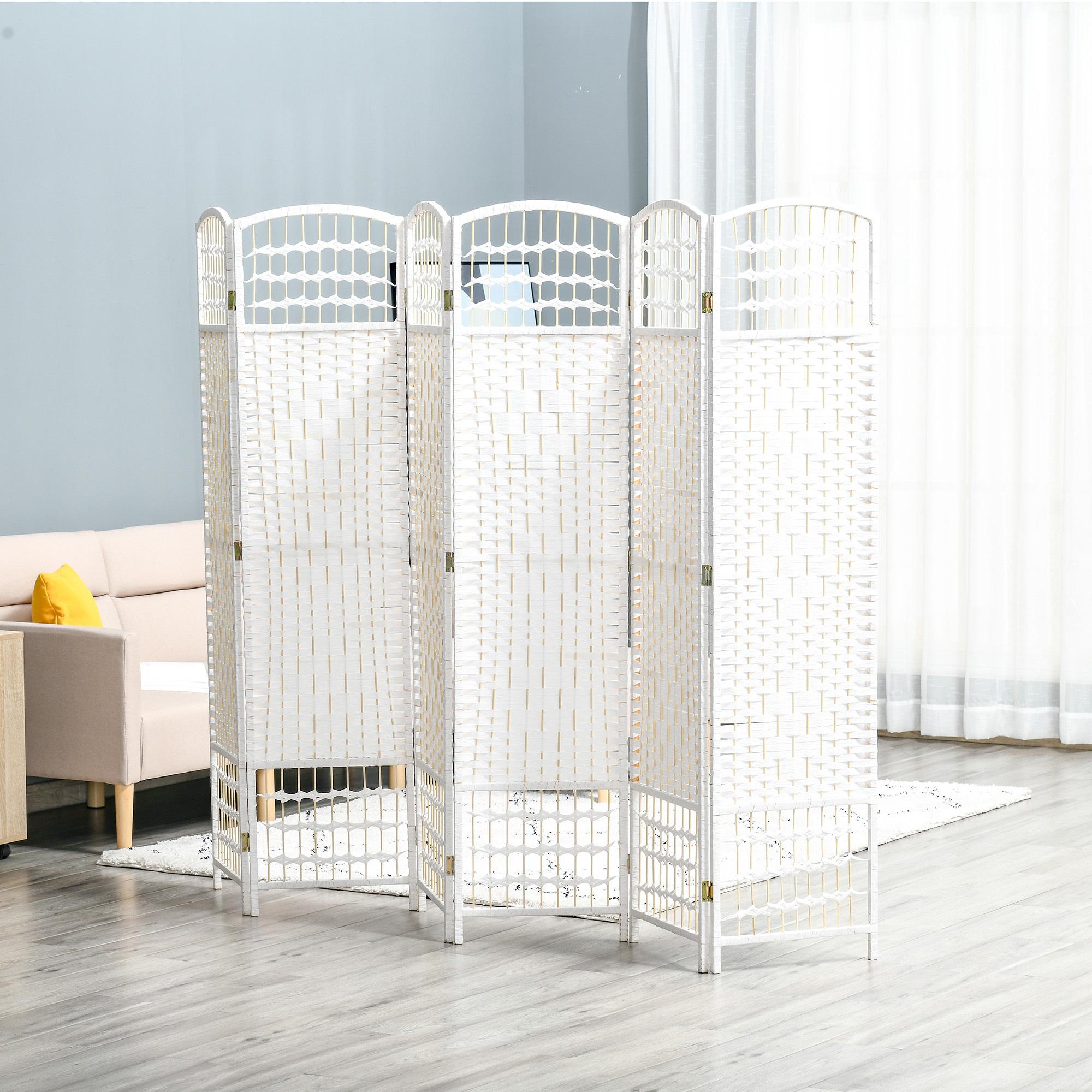 Biombo de 6 Paneles Separador de Ambientes Plegable 242x170 cm Divisor de Habitación de Fibra de Papel Decoración Elegante para Dormitorio Salón Blanco