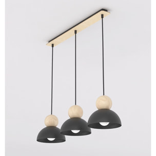 Lampada a sospensione KAKI in acciaio nero e legno