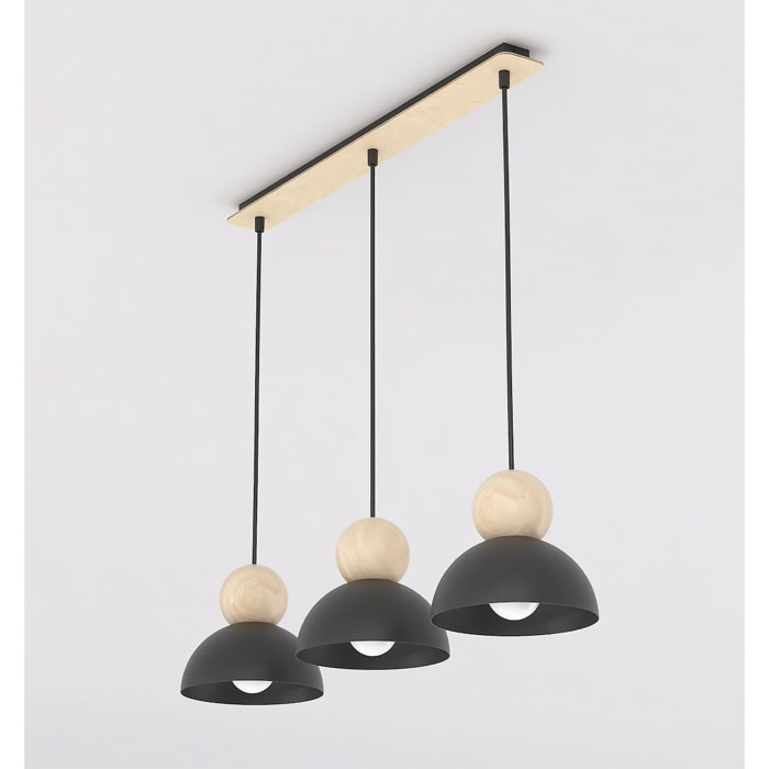 Lampada a sospensione KAKI in acciaio nero e legno