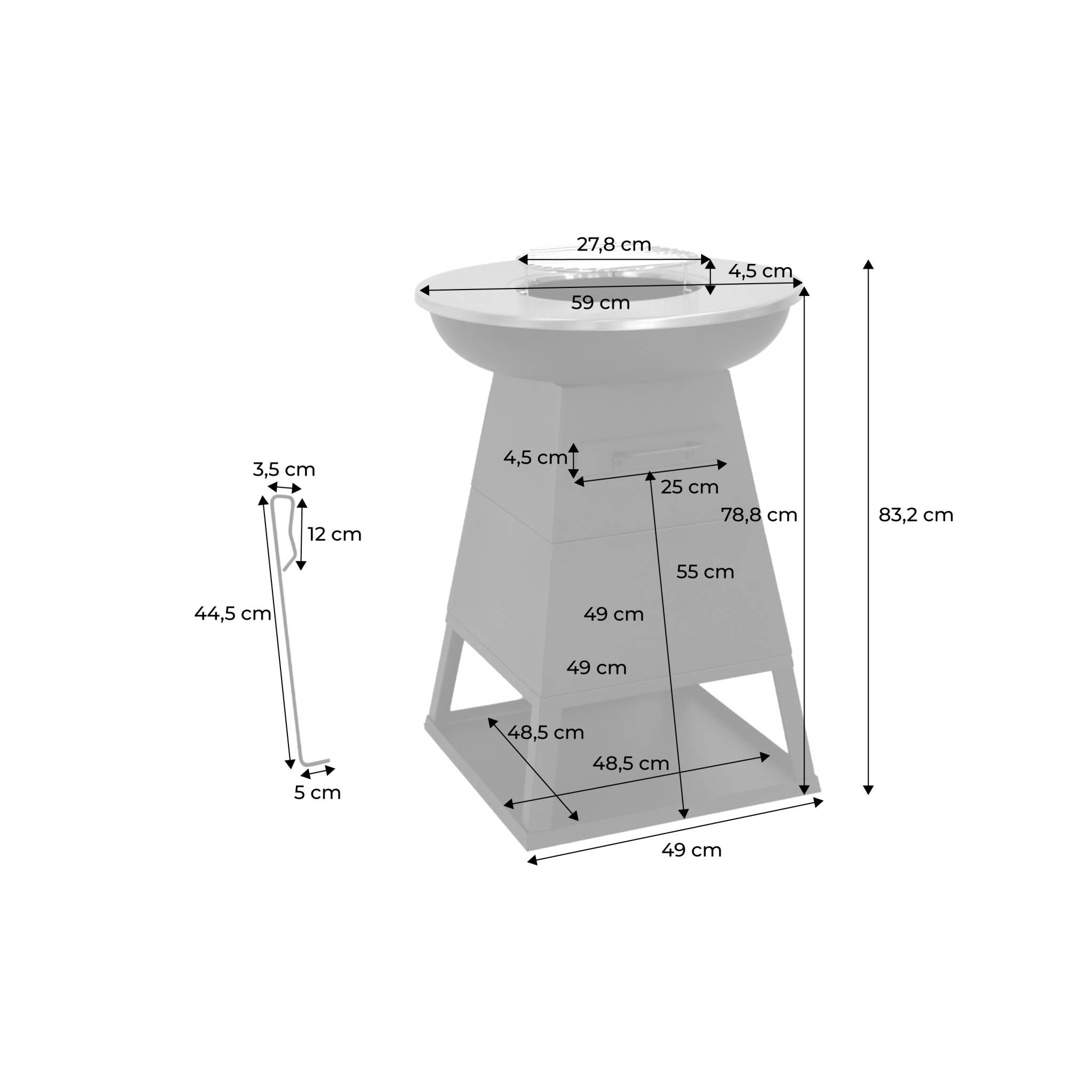 Brasero barbecue Ø60cm avec espace de rangement IZALCO