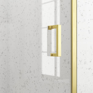 Porte de douche Pivotante 80x200cm - Profilés Or Doré Brossé - Verre Trempé 6mm - GOLDY CRUSH