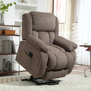 Fauteuil releveur massant chauffant grand confort - inclinable, repose-pieds rétractable - tissu toucher flanelle marron