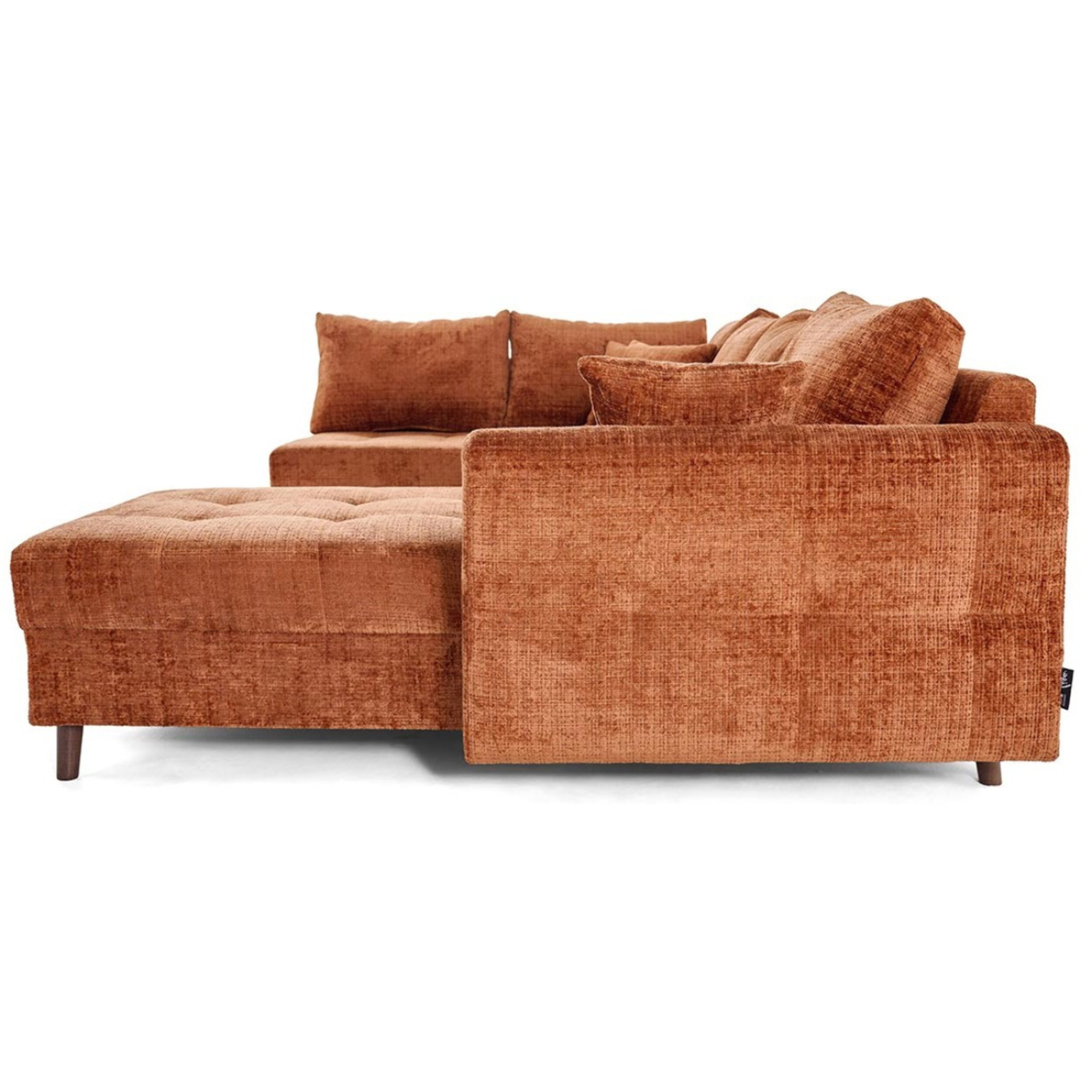Rune - canapé panoramique d'angle gauche 7 places en velours texturé - Rouille