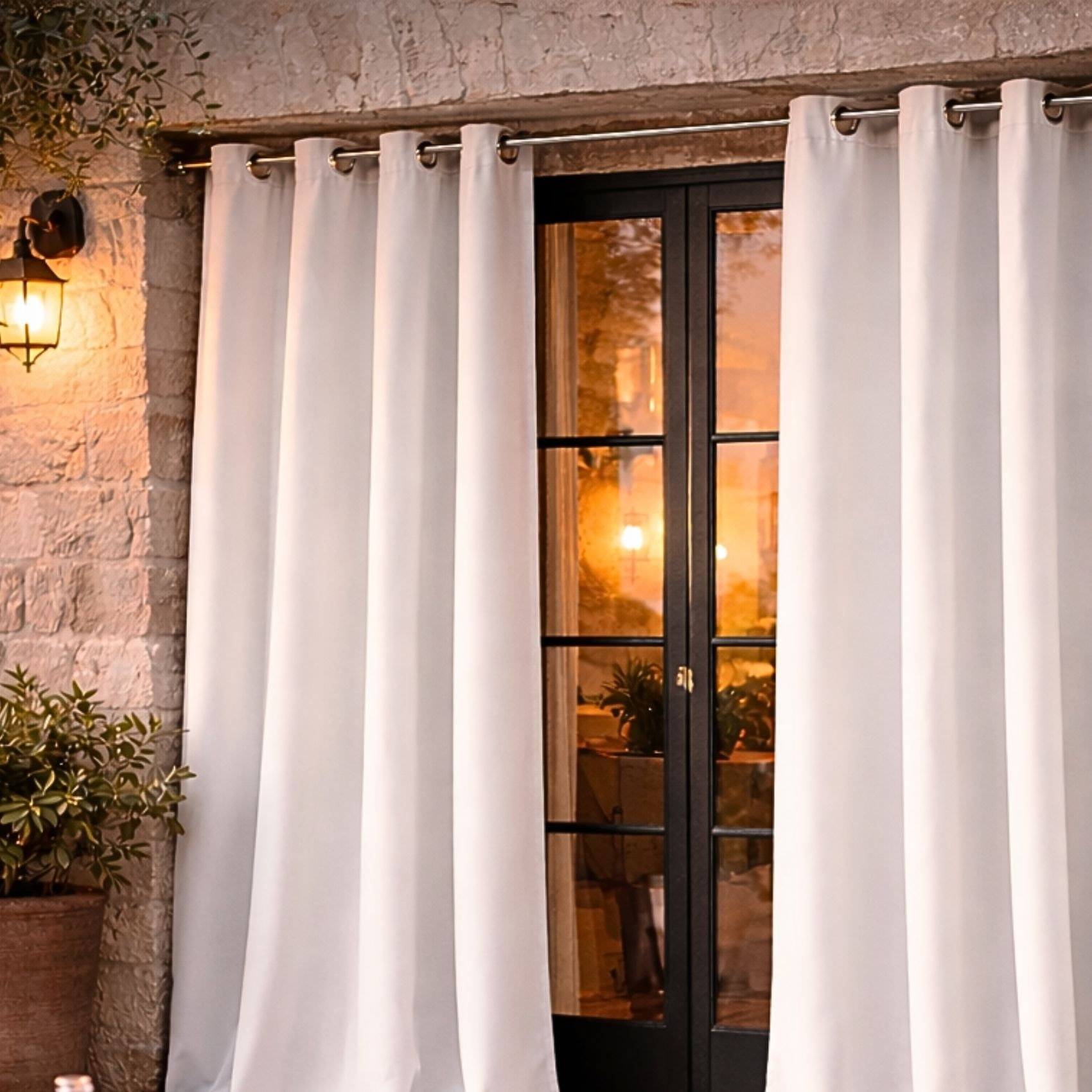 Rideau d'extérieur en tissu déperlant - Blanc