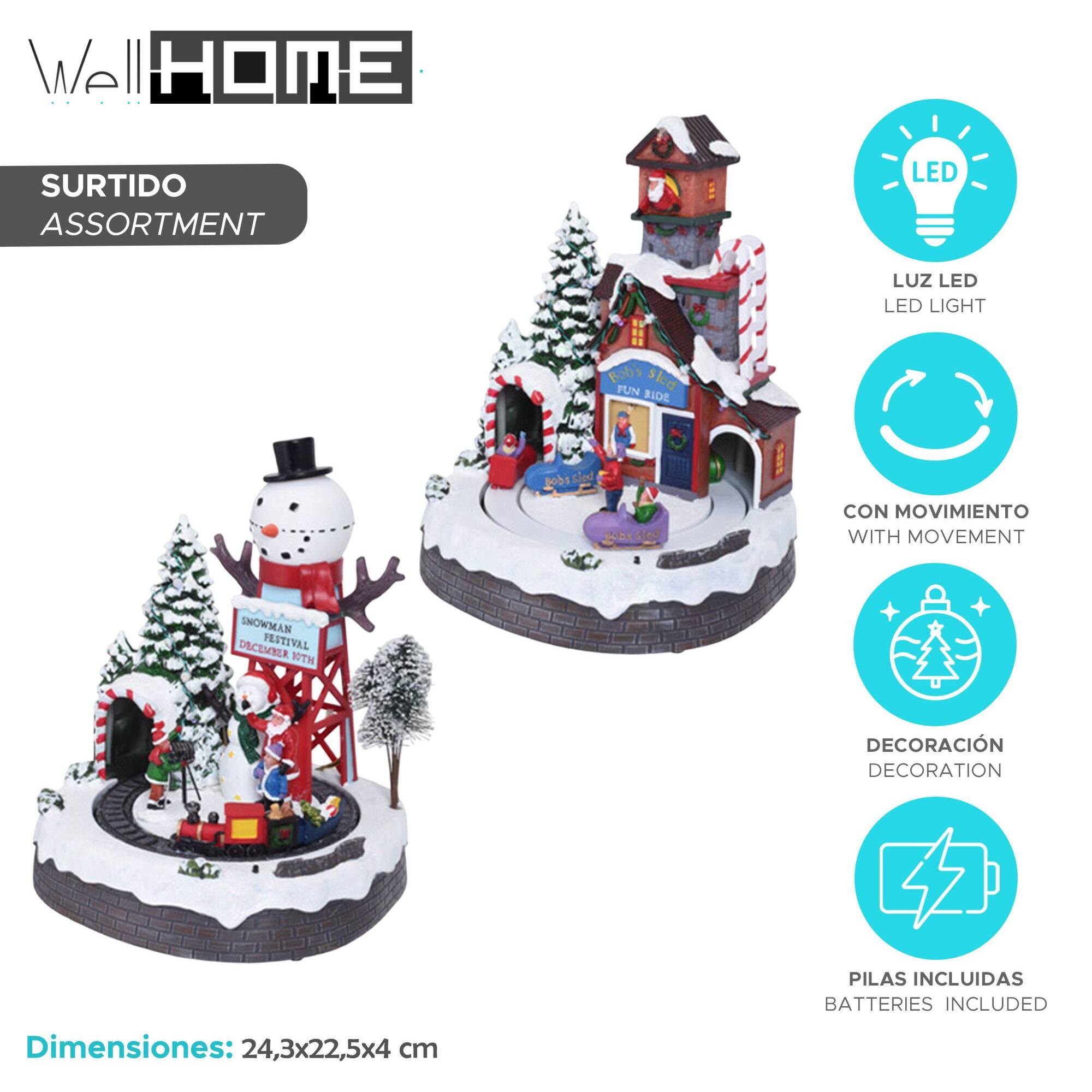 Escena de navidad decorativa con movimiento y 10 led - 2 diseños (surtido)