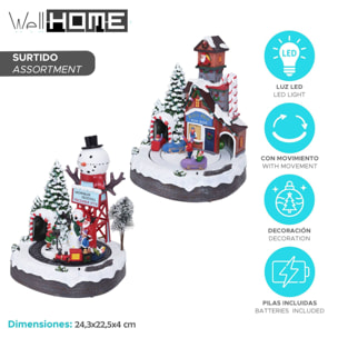 Escena de navidad decorativa con movimiento y 10 led - 2 diseños (surtido)