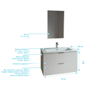 Meuble salle de bain simple vasque 60cm blanc MDF ondulé