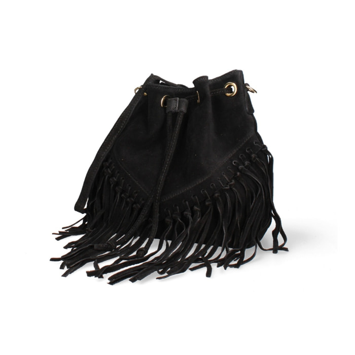 Borsa a secchiello da donna Made in Italy - Modello Umbria Plus - Pelle scamosciata - 25.0 x 22.0 x 13.0 cm