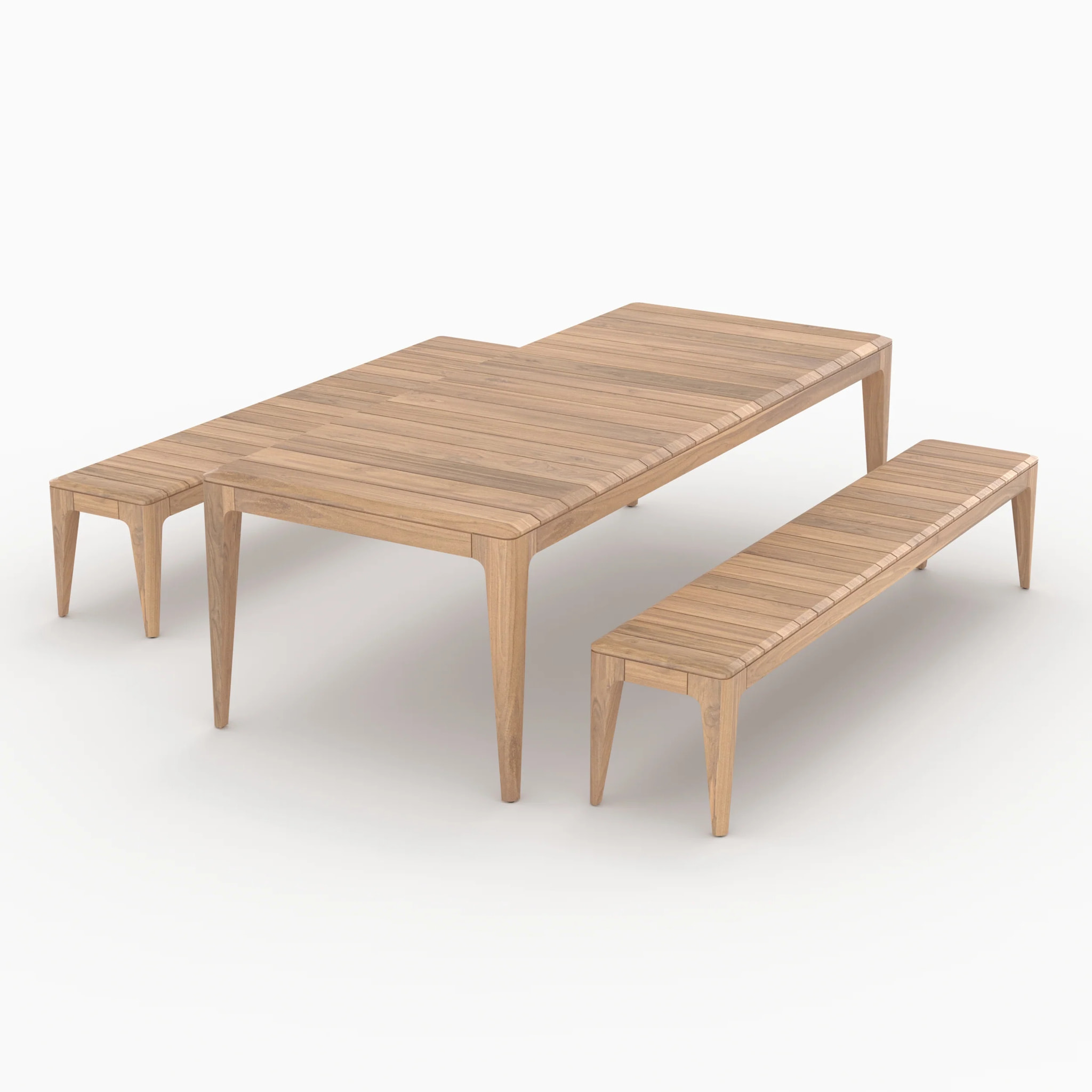 Table et bancs de jardin en bois de teck recyclé 10 personnes - Nonza